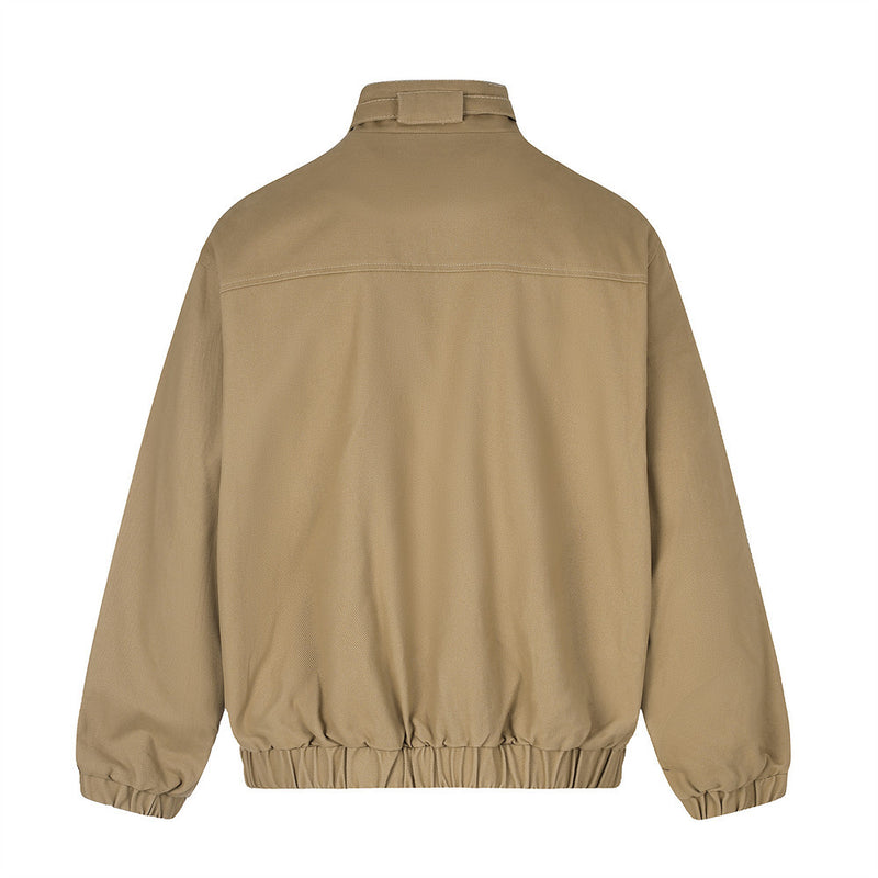 Mock Neck Workwear Bomber Jacket – Relaxed Fit Stand Collar Outerwear