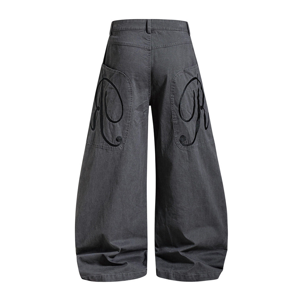 Baggy Cargo Pants Mens Wide-Leg Barrel Fit Vintage Washed Trousers