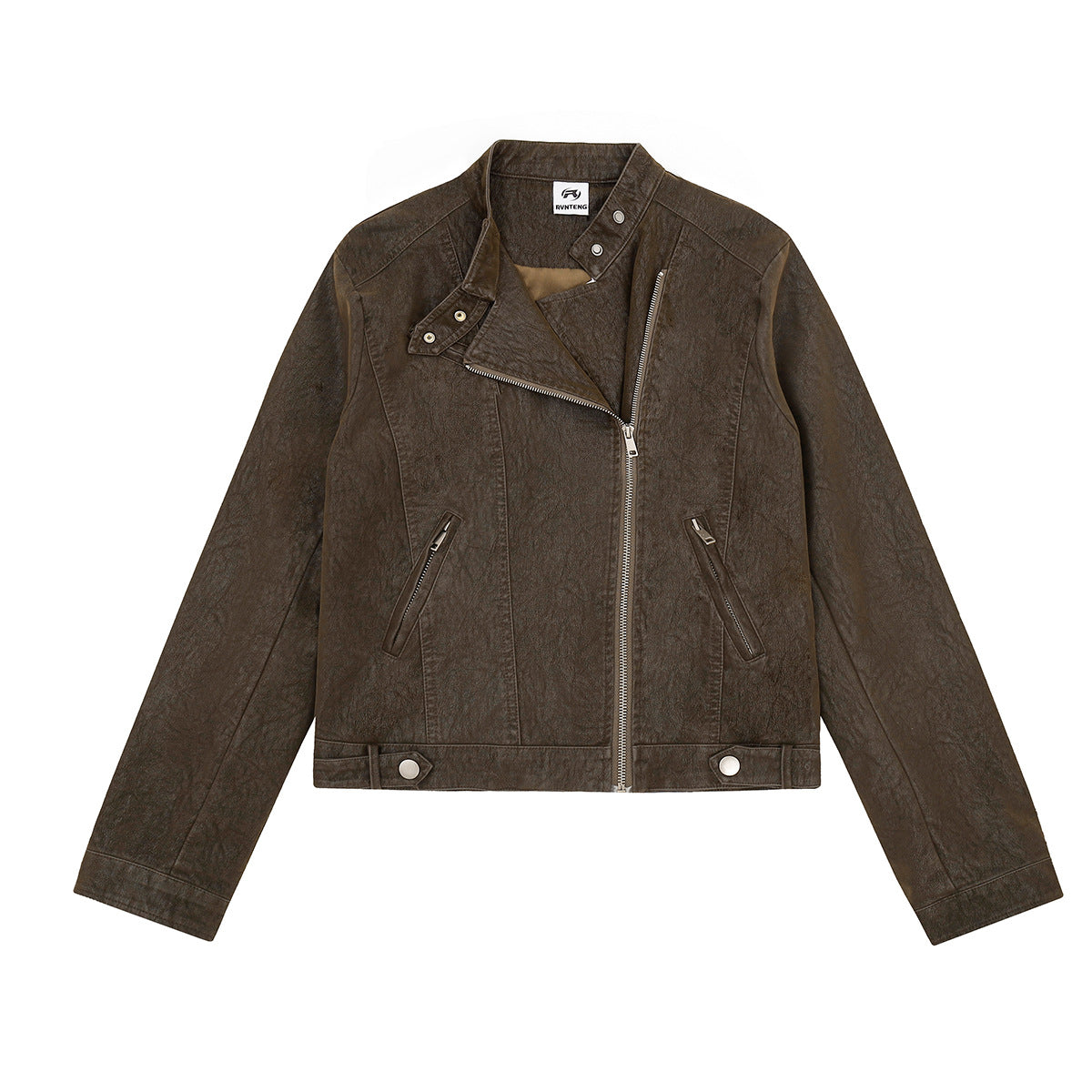 Cropped Moto Biker Jacket – Asymmetric Zip PU Leather Rider Coat