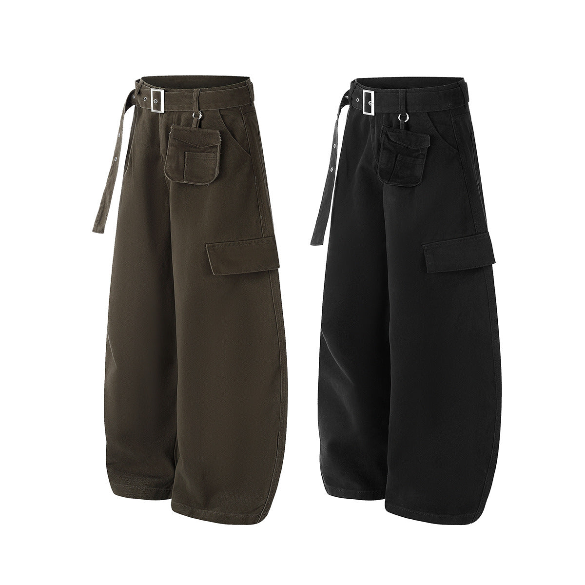 Wide-Leg Cargo Pants with Belt — Multi-Pocket Relaxed Fit