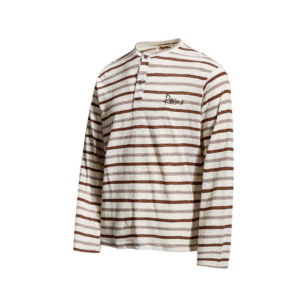 Men's Striped Long Sleeve Henley T-Shirt – Relaxed Fit