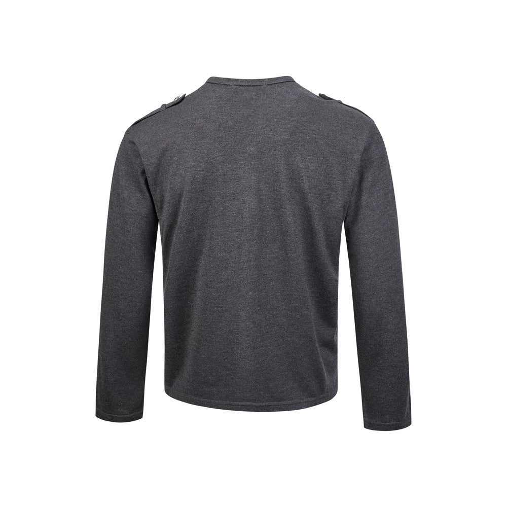 Men's Henley Long Sleeve T-Shirt with Metal Buttons & Dual Chest Pockets