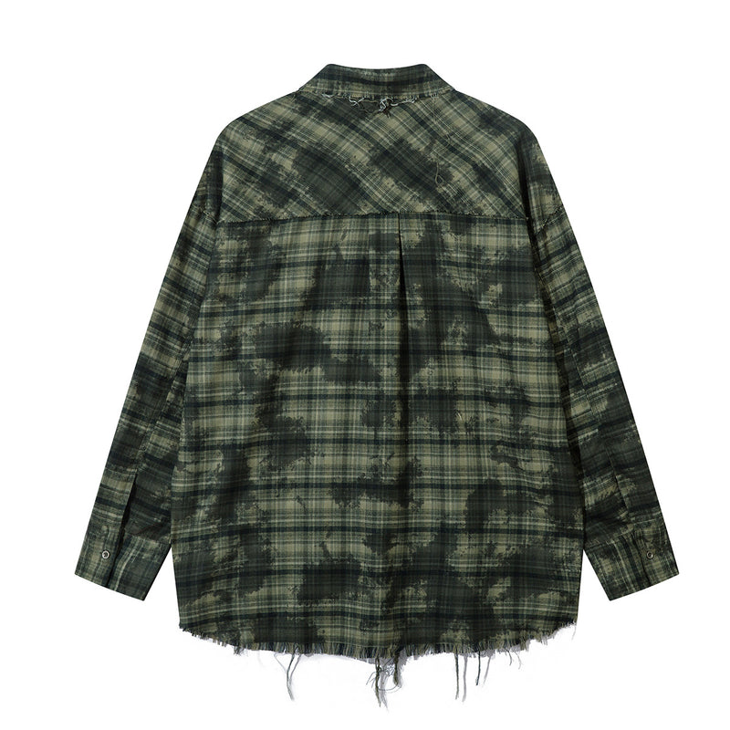 Chemise en flanelle à carreaux effet usé – Manches longues oversize délavées à ourlet brut