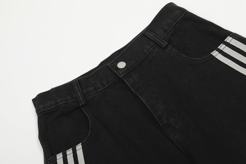 Wide-Leg Deconstructed Jeans with Triple Side Stripes – Loose Fit Baggy Denim