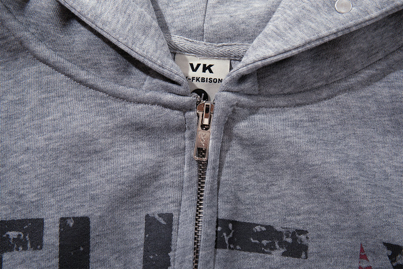The Basement Union Jack Graphic Zip-Up Hoodie with Star Rivets