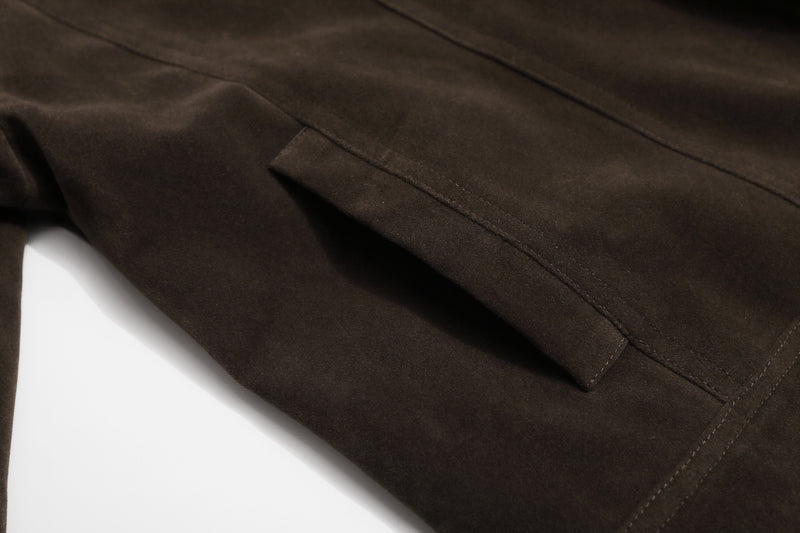 Suede Moto Biker Jacket – Cropped Stand Collar Asymmetric Zip