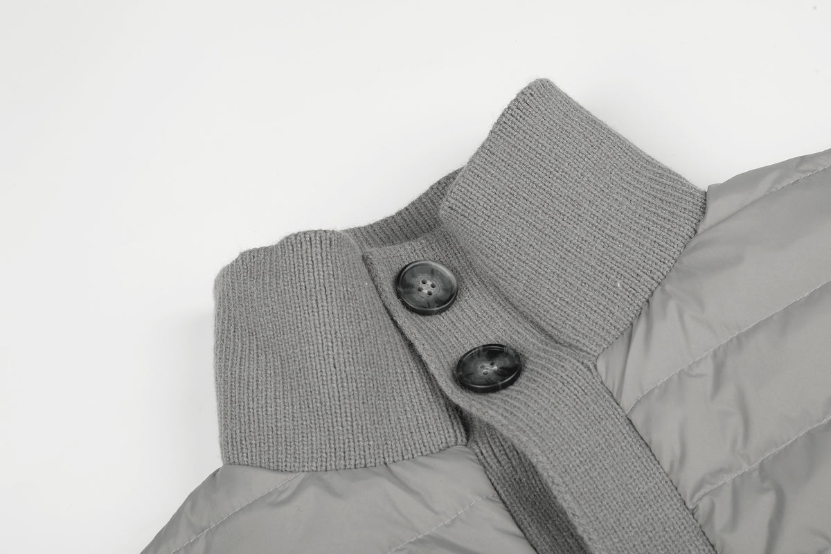 Gesteppte Puffer-Hybridjacke – Strickärmel und Stehkragen
