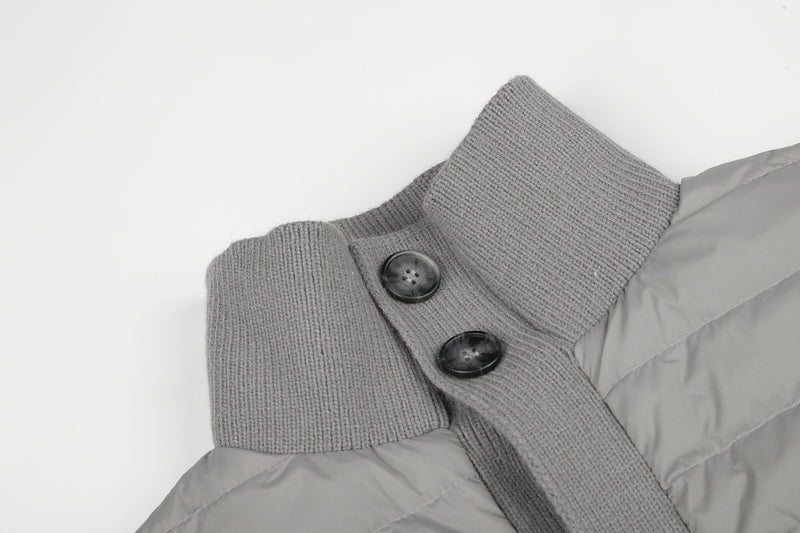 Gesteppte Puffer-Hybridjacke – Strickärmel und Stehkragen