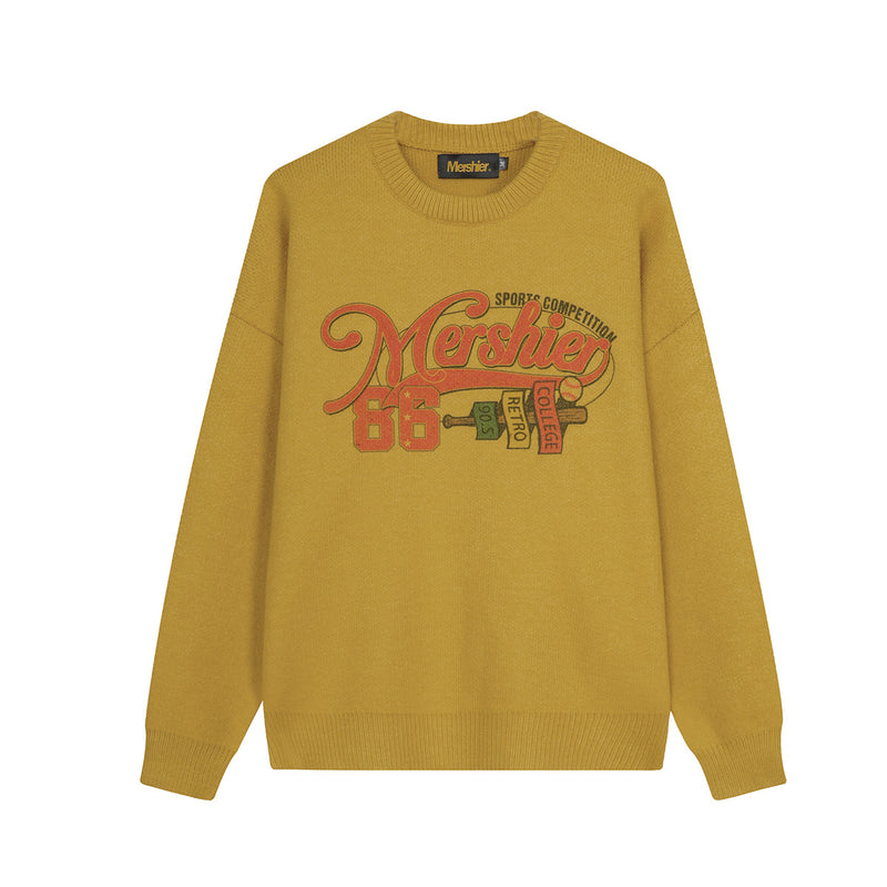 Retro College Graphic Knit Sweater – Mershier 86 Sports Crew Neck