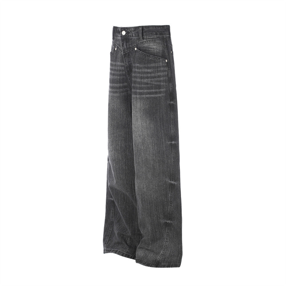 Jeans mit weitem Bein aus verwaschenem Denim – Vintage-Destroyed-Look, entspannte Passform