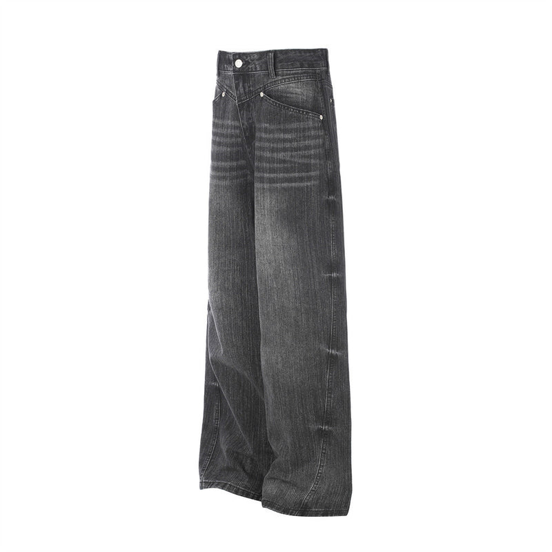 Jeans mit weitem Bein aus verwaschenem Denim – Vintage-Destroyed-Look, entspannte Passform