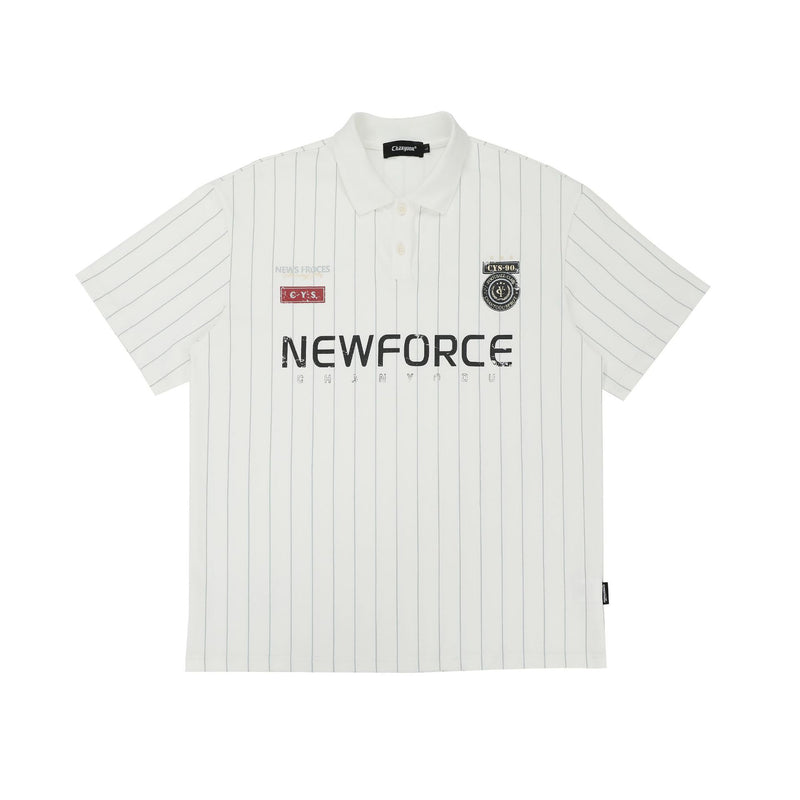 Men's Short Sleeve Pinstripe Polo Shirt – Oversized Varsity Graphic Jersey