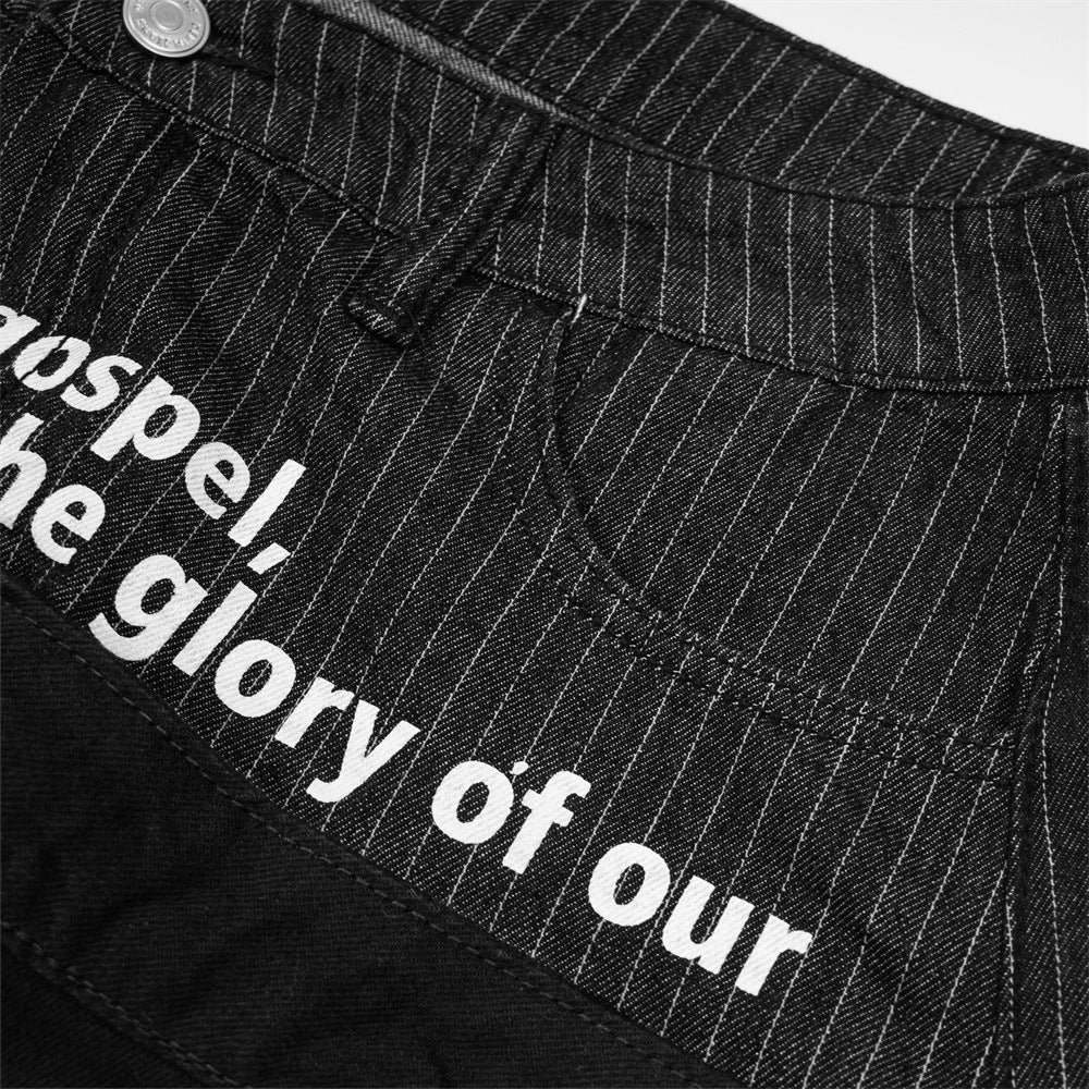 Irregular Spliced Wide-Leg Flare Jeans with Letter Print Waistband