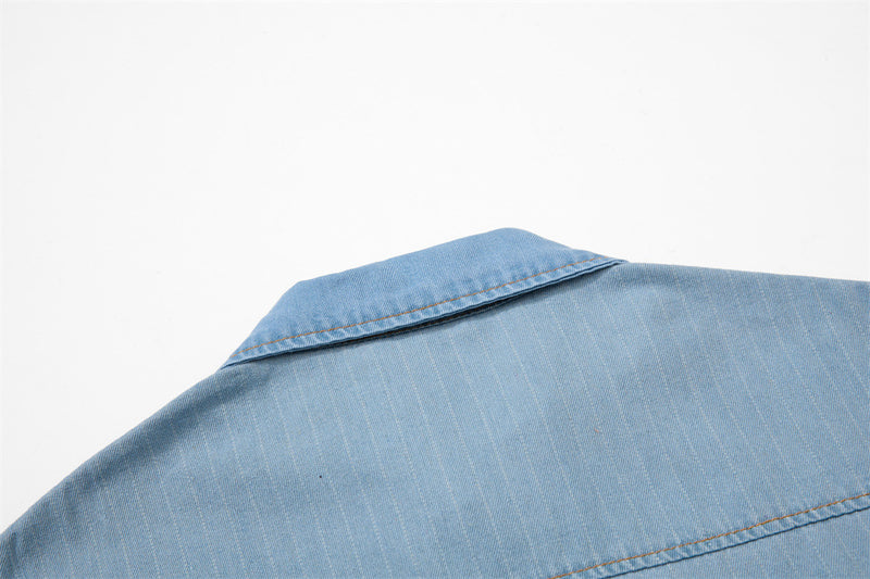 Vintage Polo Club Badge Embroidered Denim Short Sleeve Shirt