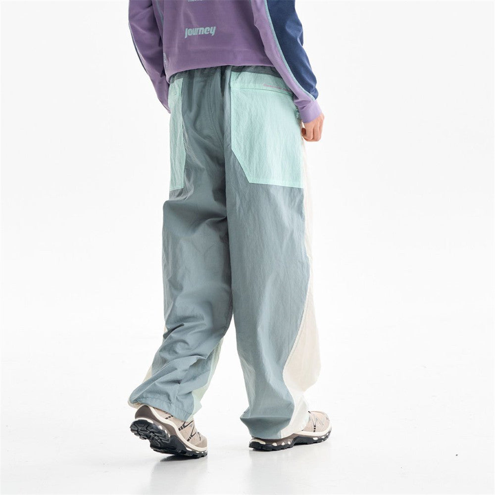 Wide-Leg Colorblock Track Pants – Relaxed Fit Outdoor Sport Trousers