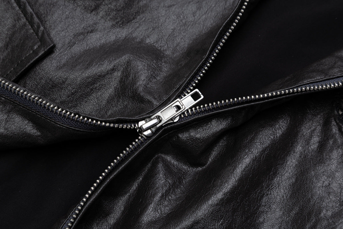 Blouson bomber en similicuir PU brodé – Style vintage racing et flight américain