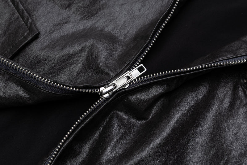 Blouson bomber en similicuir PU brodé – Style vintage racing et flight américain