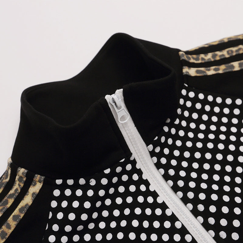 Men's Polka Dot Track Jacket – Stand Collar Full-Zip Sport Coat with Stripe