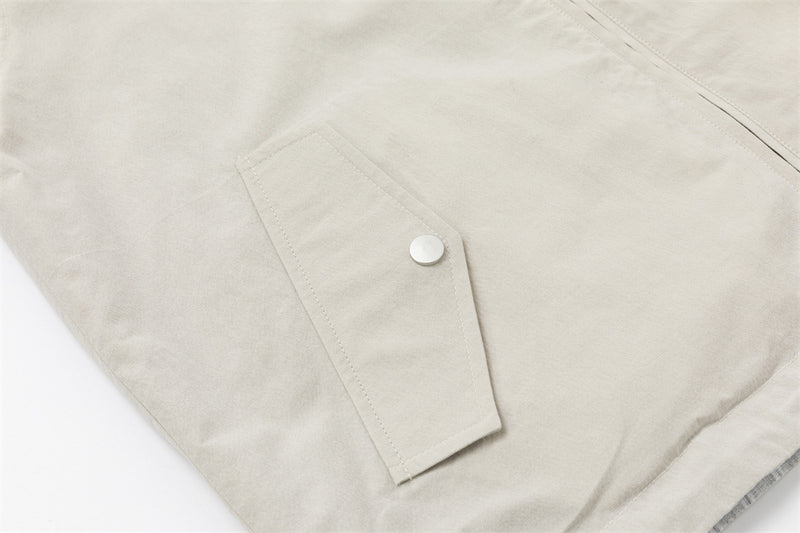 Reversible Stand Collar Zip Jacket – Cream & Pinstripe Oversized Fit