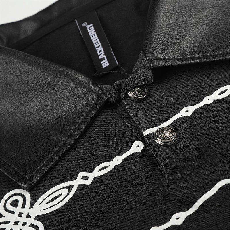 Men's Cropped Military-Style Long Sleeve Polo Shirt with Braided Trim – Black