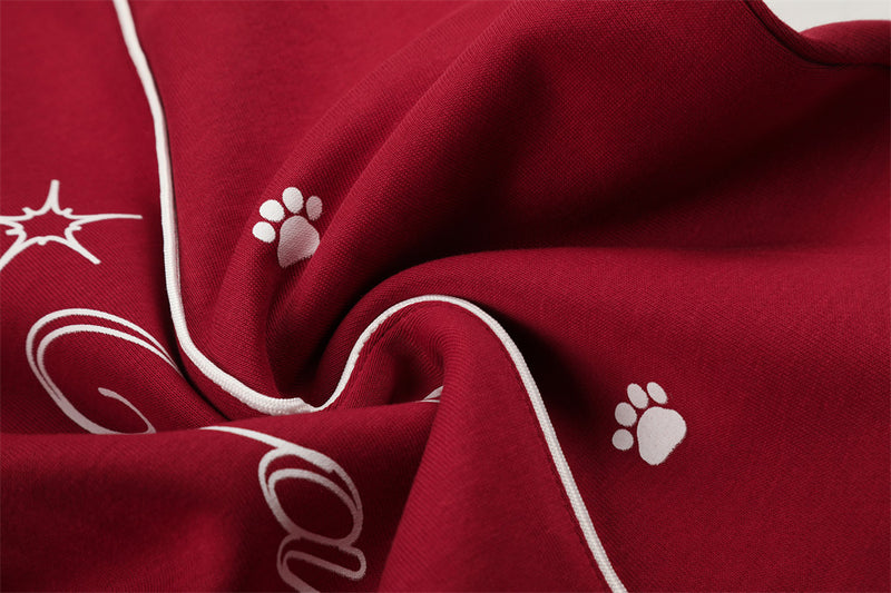 Pantalon de jogging large – Motif patte et coutures courbes rouges