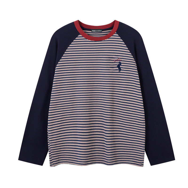 Striped Raglan Long Sleeve Shirt – Colorblock Contrast Sleeve Crewneck Tee