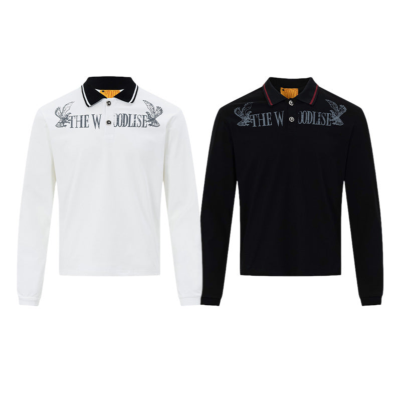 The Woodlise Langarm-Poloshirt – Adler-Grafikprint, Retro-Campus-Style