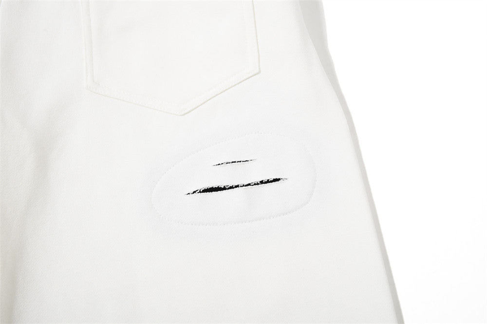 Wide-Leg Sweatpants with Contrast Double Waistband, Distressed Detail & Graphic