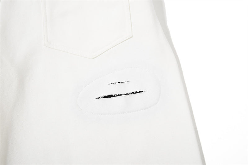 Wide-Leg Sweatpants with Contrast Double Waistband, Distressed Detail & Graphic