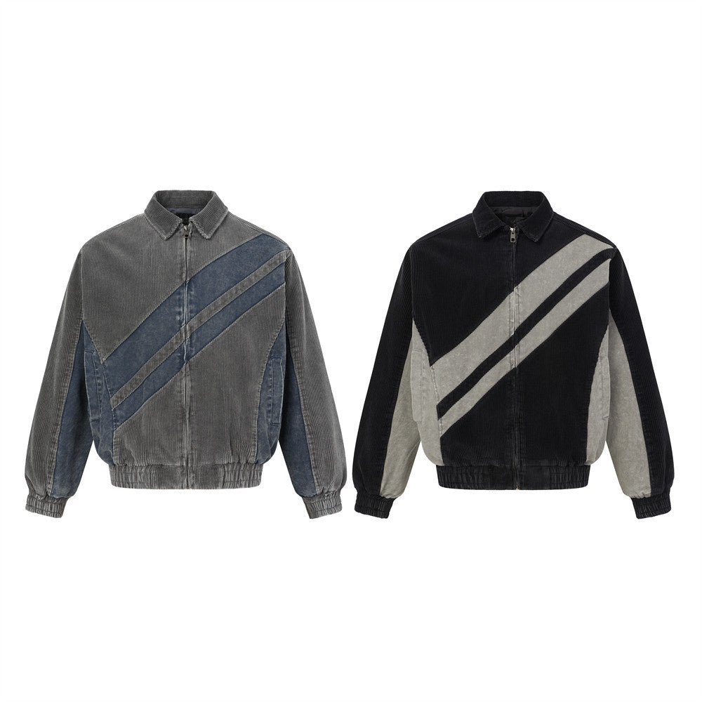 Chaqueta Bomber Oversized de Pana Color Block – Patchwork con Cremallera para Hombre