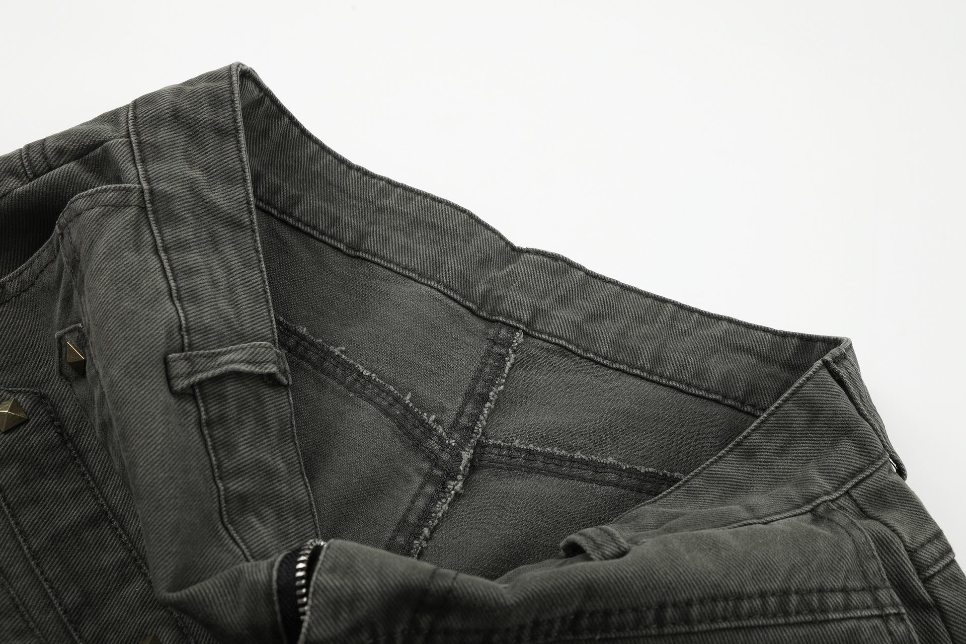 Wide-Leg Studded Denim Pants – Relaxed Fit Vintage American Street Style