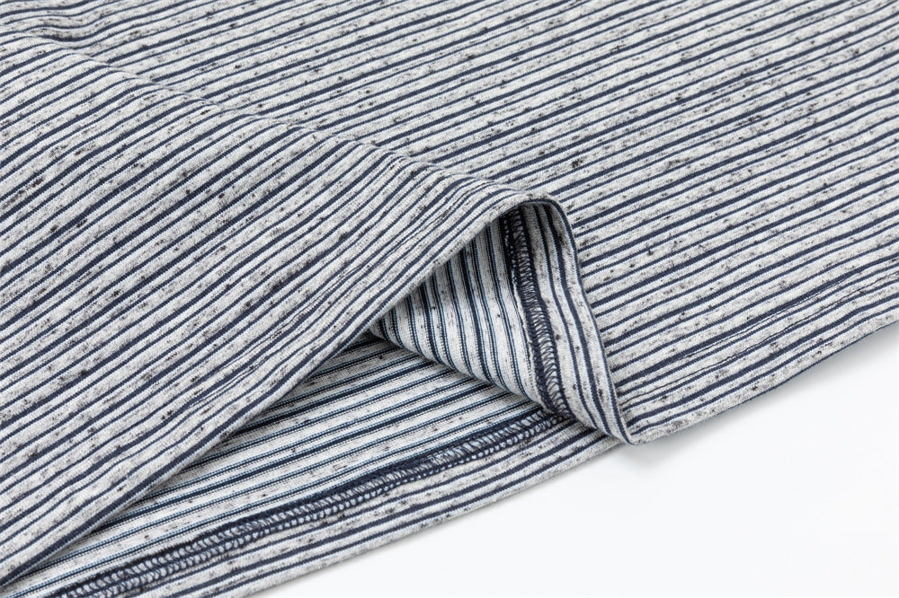 Striped Half-Zip Polo Sweatshirt with Suede Collar & Cuffs