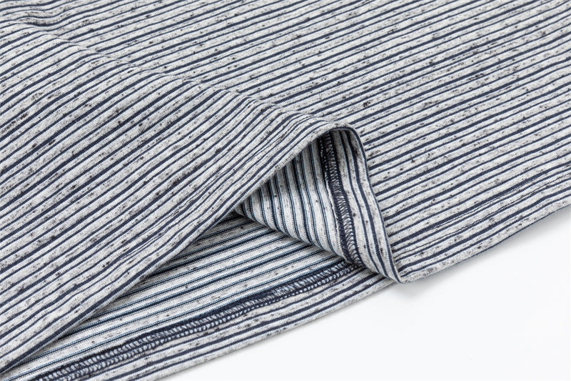 Striped Half-Zip Polo Sweatshirt with Suede Collar & Cuffs
