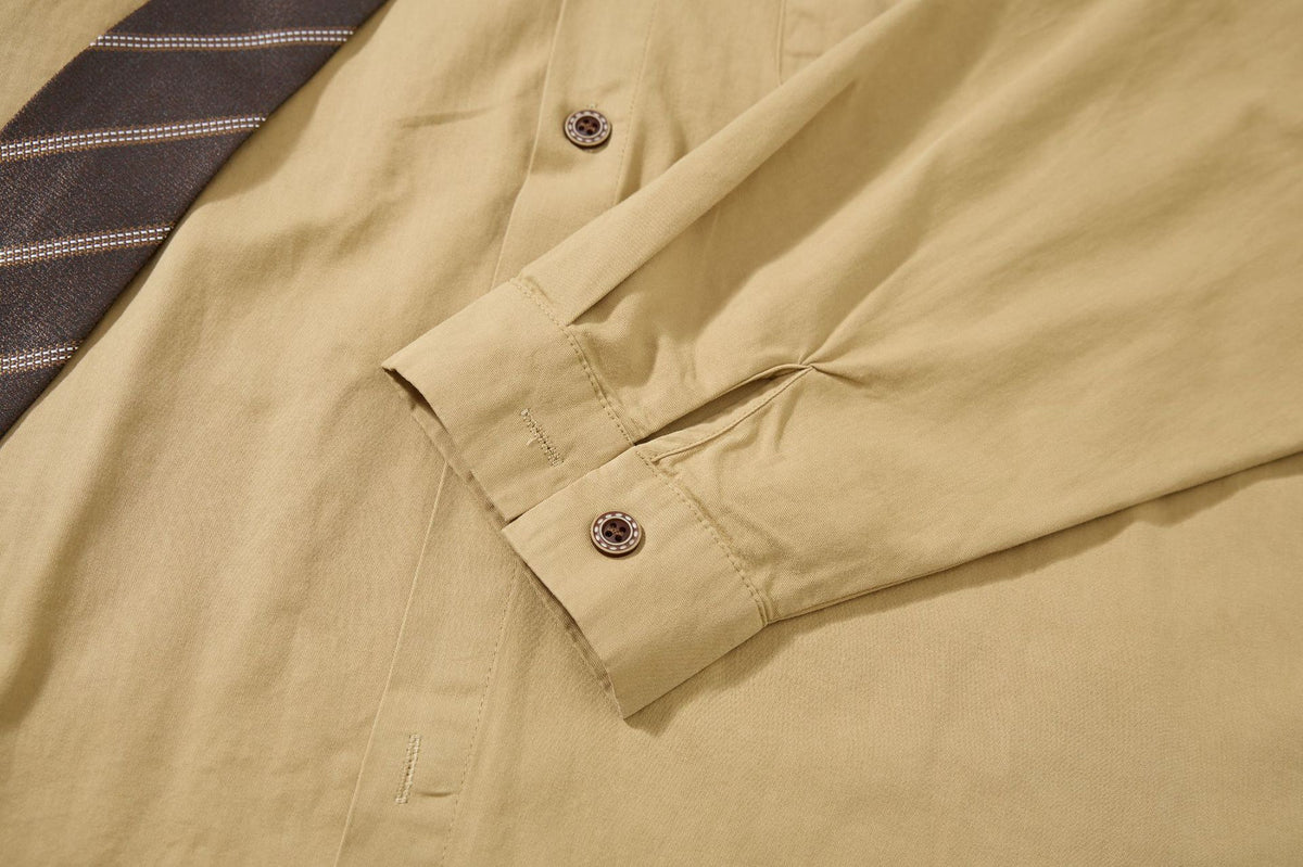 Tan Long Sleeve Shirt with Detachable Tie – Heart & Hook Embroidered Campus