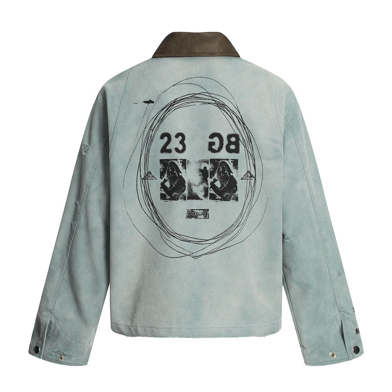 Veste de travail vintage en toile canvas délavée – Manteau workwear imprimé, style Detroit