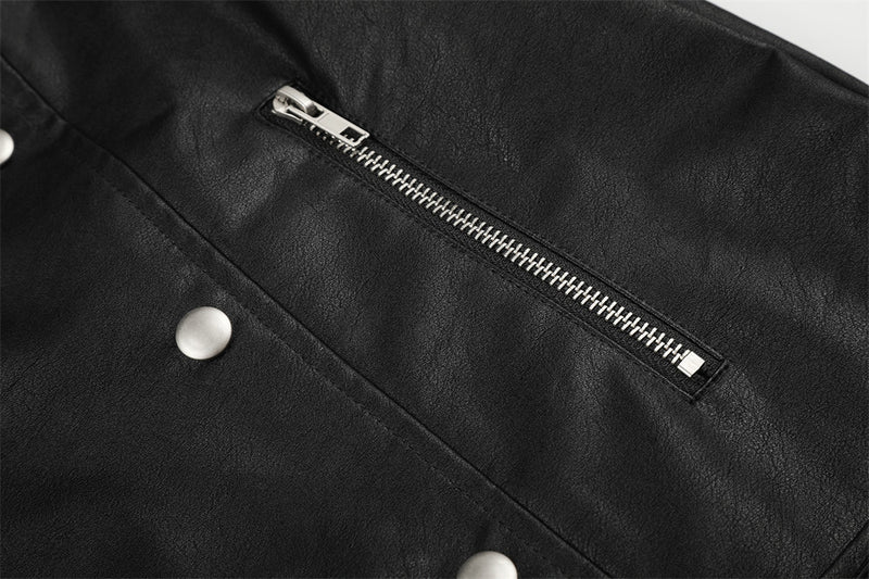 Men's Moto Leather Jacket – Double-Breasted Studded Stand Collar with Zip Cuffs
