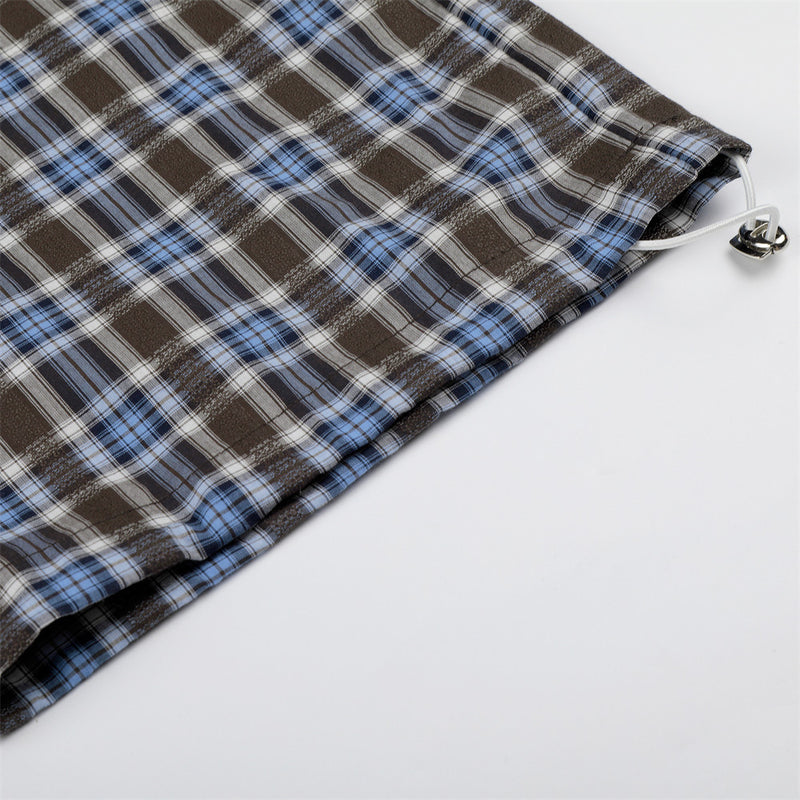 Plaid Wide-Leg Pants with Logo Elastic Waistband