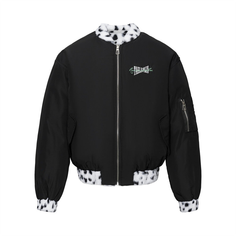 Reversible Dalmatian Print Faux Fur Bomber Jacket – Black & White Oversized