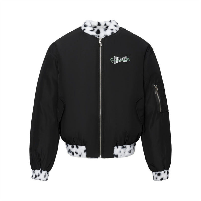 Reversible Dalmatian Print Faux Fur Bomber Jacket – Black & White Oversized