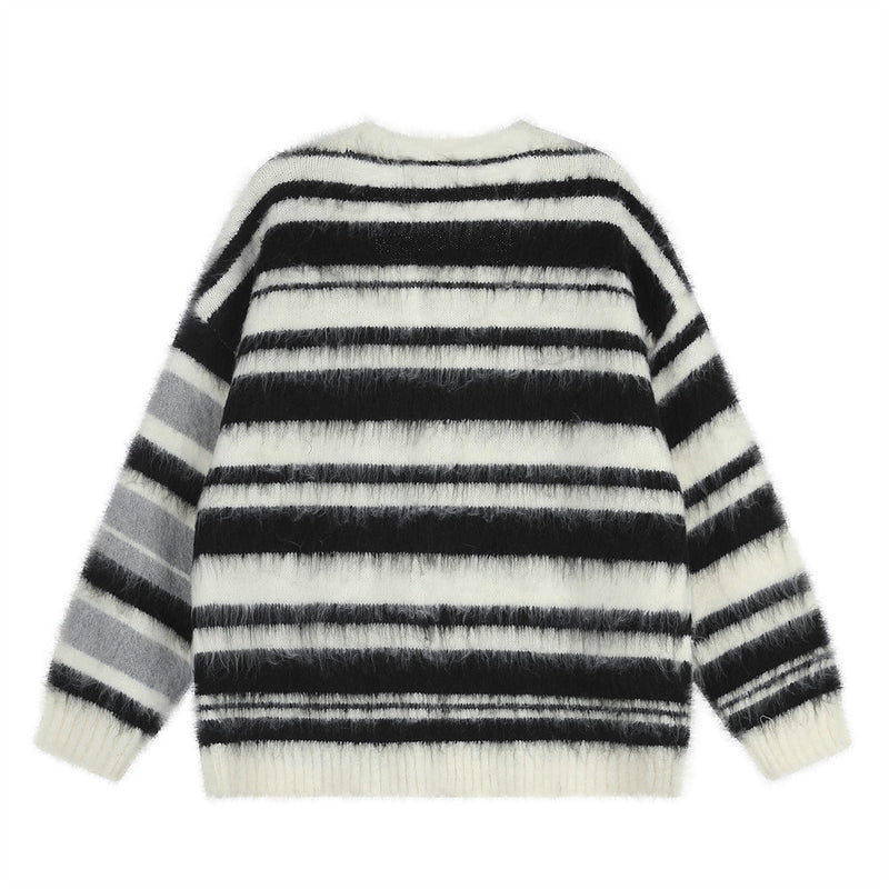 Striped V-Neck Cardigan Sweater – Oversized Colorblock Knit