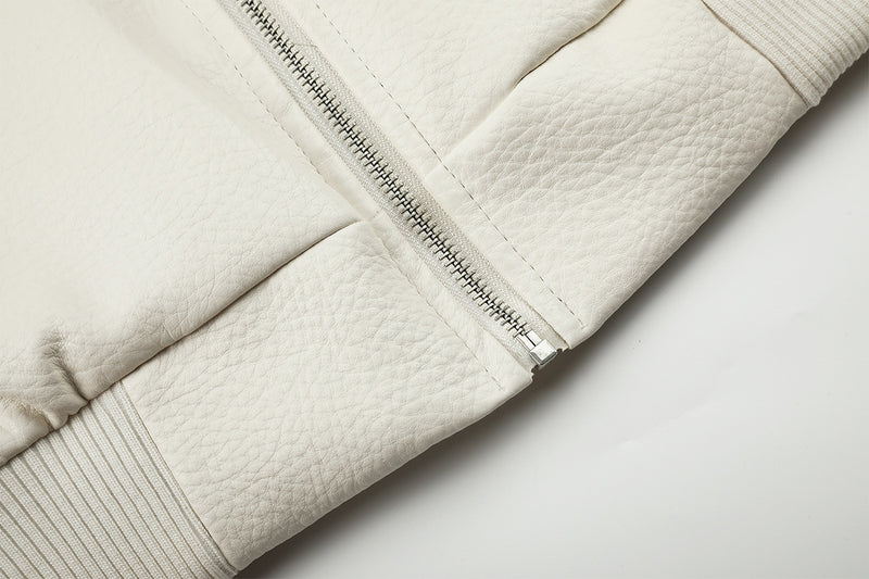 Faux Leather Bomber Jacket with Fur Collar and Buckle Detail