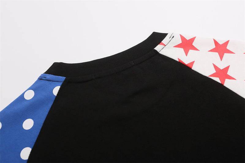 Horse Rider Graphic Colorblock Raglan T-Shirt – Stars & Dots Patchwork Sleeves