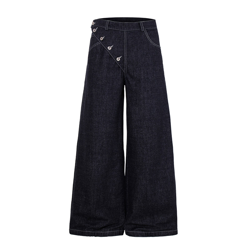 Ensemble veste et pantalon en jean – Veste boxy en denim indigo foncé asymétrique