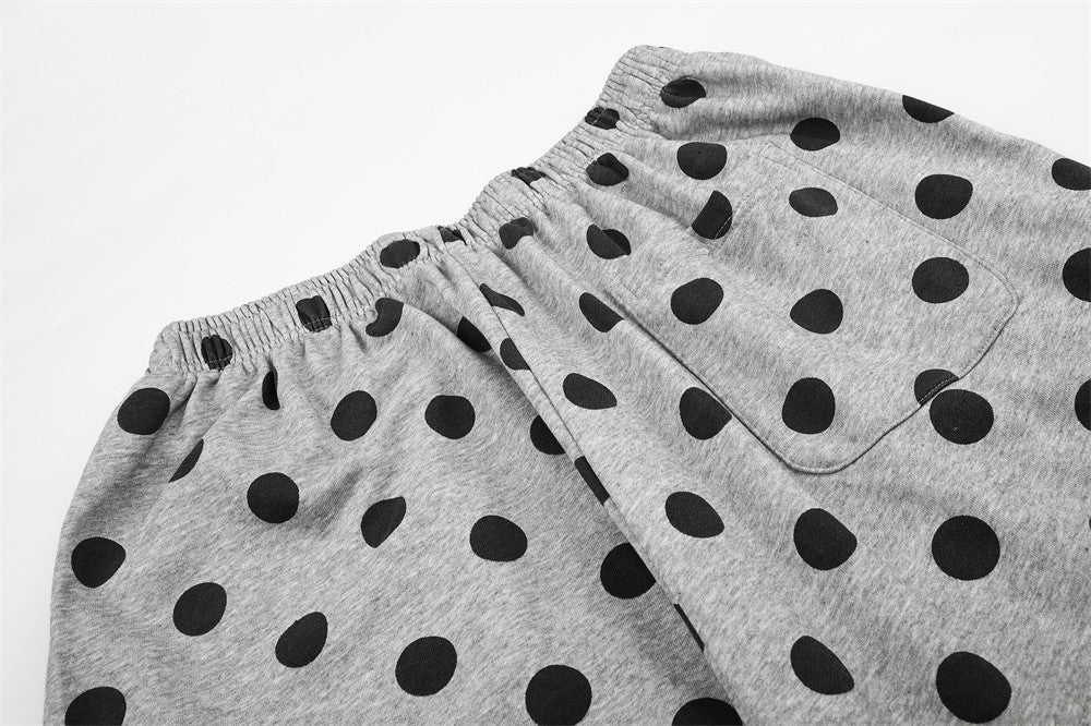 Polka Dot Wide-Leg Pants with Elastic Drawstring Waist