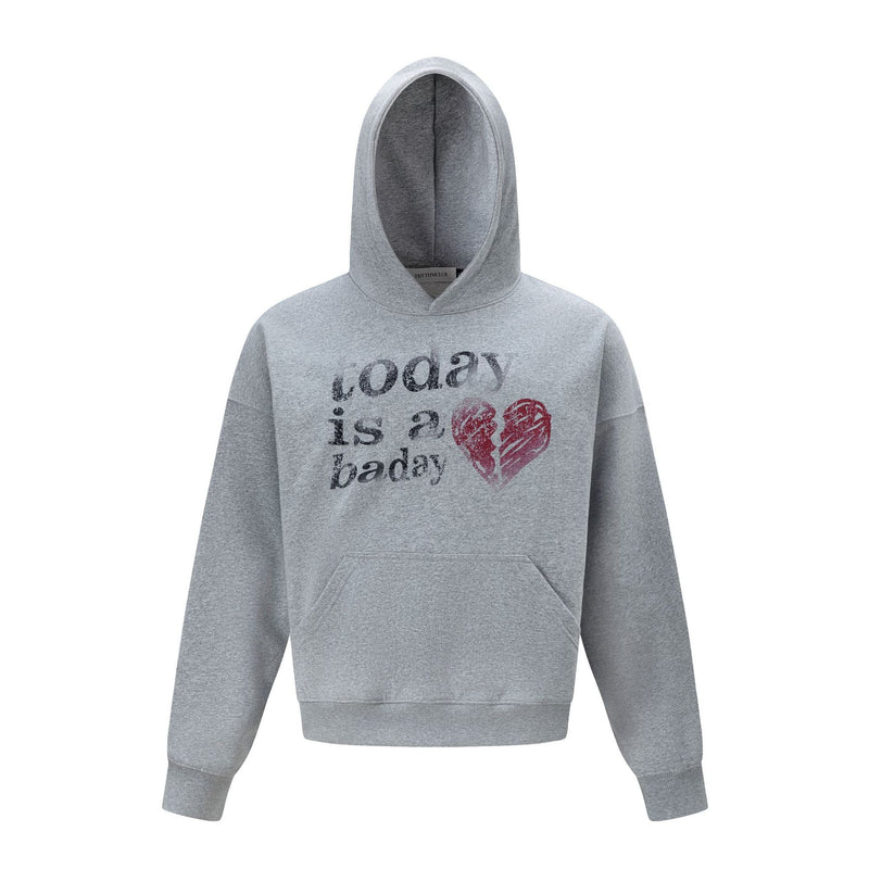 Broken Heart Hoodie mit Grafik – „Today Is a Bad Day“, Distressed-Print, Oversized