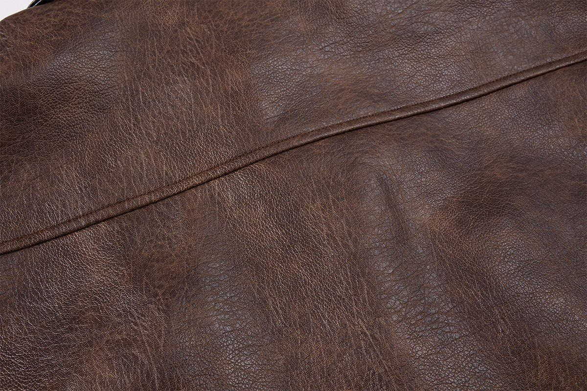 Oversized PU Leather Bomber Jacket – Vintage American Moto Style with Contrast