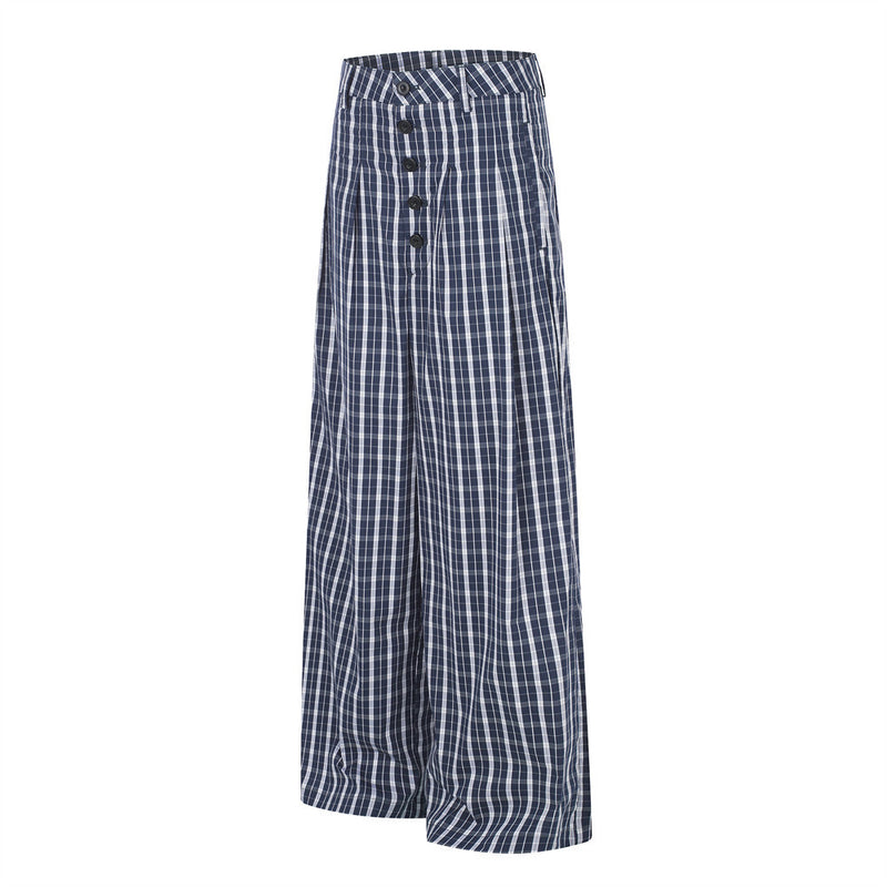 Men's Plaid Wide-Leg Trousers with Button Fly & Pleated Design