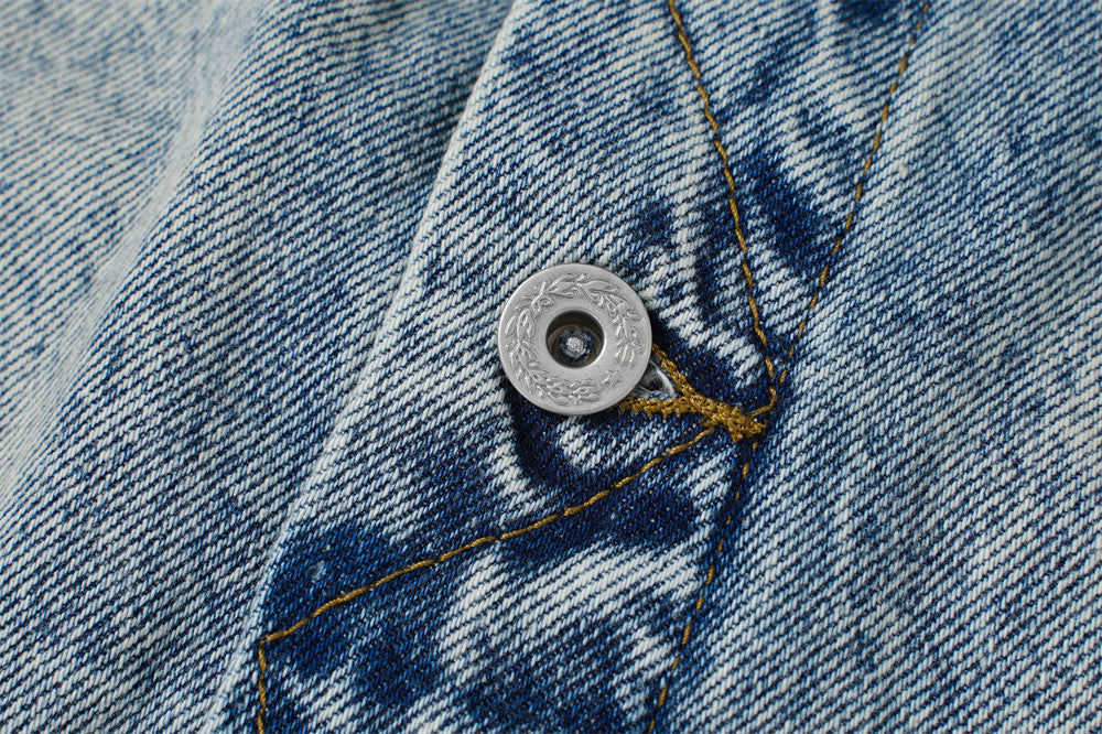 Veste en denim délavé à l’acide avec col en velours côtelé – Coupe oversize streetwear