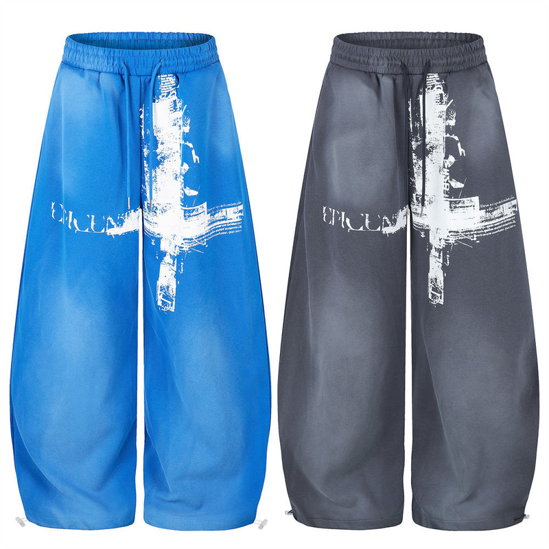 Cross Graphic Wide-Leg Sweatpants – Men's Baggy Drawstring Lounge Pants