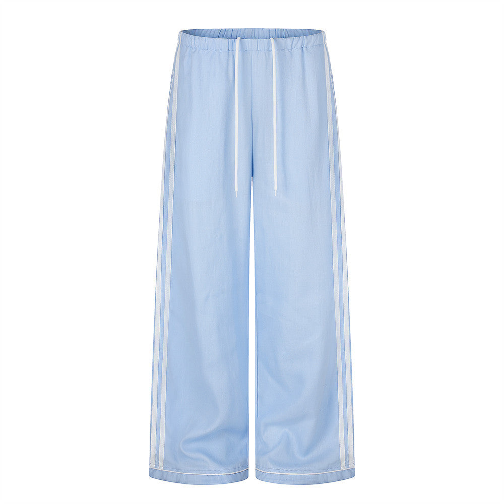 Wide-Leg Track Pants with Side Stripes & Drawstring Waist